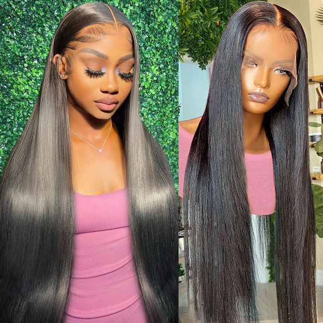 GIVHAP 28 Inch Straight Lace Front Wigs Human Hair Pre-Plucked 180% Density Glueless 13x4 HD Lace Frontal Wigs Human Hair Natural Hairline Brazilian Virgin Human Hair for Black Women with Baby Hair