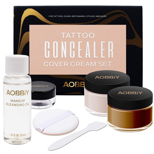 AOBBIY Waterproof Tattoo Concealer, Up-Version Tattoo Concealer Makeup. For Dark Spots, Scars, Vitiligo, And More. Skin Concealer for Men and Women. 30 G.