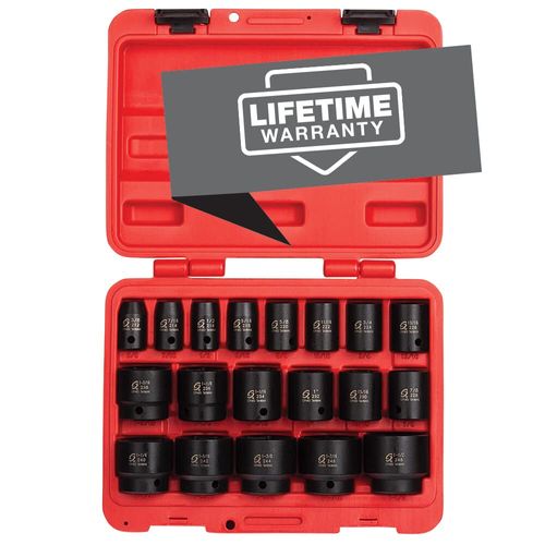 SUNEX TOOLS 2640, 1/2 Inch Drive Impact Socket Set, 19-Piece, SAE, 3/8 Inch – 1-1/2 Inch, Cr-Mo Alloy Steel, Radius Corner Design, Dual Size Markings, Heavy Duty Storage Case, Meets ANSI Standards