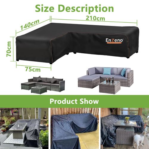Enzeno l shaped garden sofa covers waterproof,420D Oxford Fabric outdoor sofa cover, Rattan Corner Furniture Cover with Waterproof Tape (140x210x75cm) Right Side Long