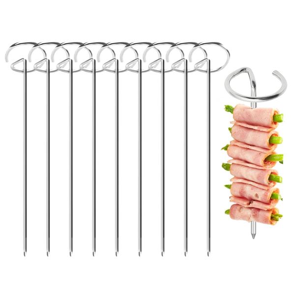 QESSUVNC 10 Pcs Metal Skewers Stainless Steel Kebab Stick Chicken Skewers,Metal Skewers for BBQ Metal Stick BBQ Skewer Steel Standing Kebab skewers Kebab Maker Metal Skewers for BBQ