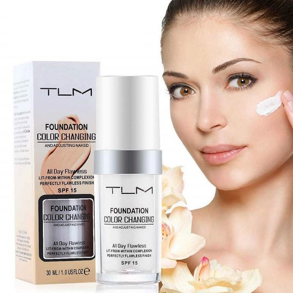 TLM Colour Changing Liquid Foundation Hides Wrinkles & Lines, BB Cream Makeup Base Concealer Cover Moisturizing Fluid for all Skin Tone SPF15-30ML