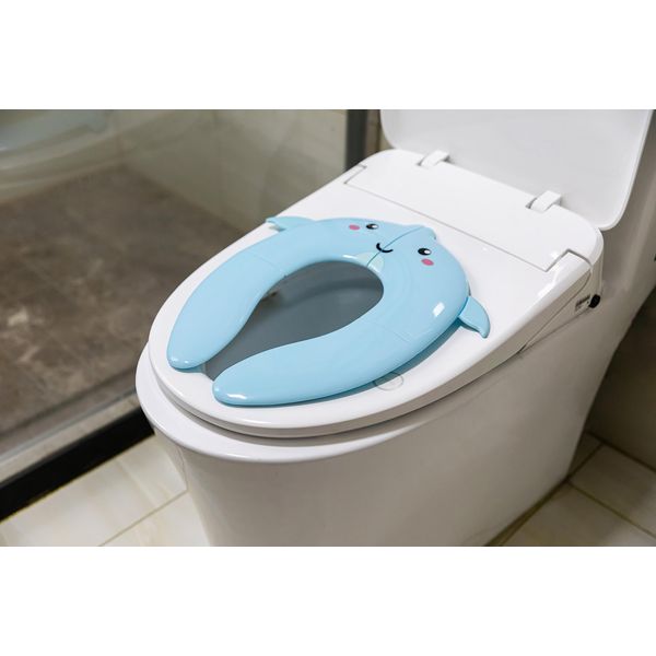 Portable Folding Large Non Slip Silionce Pads Potty Training Seat for Kids Boys & Girls, Foldable Toddlers Toilet Seat, Recyclable Potty Seat Cover for Travel (Blue)