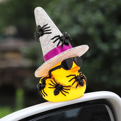 wonuu Spiders Rubber Ducks for Halloween, Car Dashboard Decorations Duck for Office Desk Ornament Accessories with Witch Hat Glasses Chain Spider (Gray)
