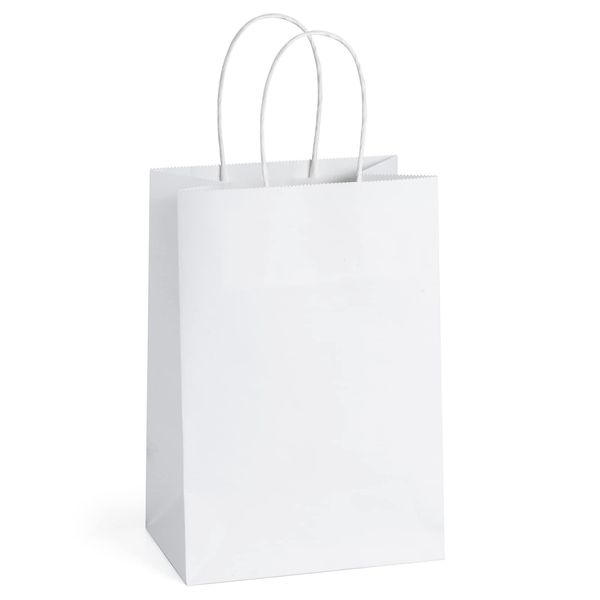 BagDream Kraft Gift Paper Bags 25Pcs 5.25x3.25x8 Inches Small Paper Gift Bags White Paper Bags with Handles Paper Shopping Bags Party Favor Bags 100% Recyclable Kraft Paper Bags Sacks