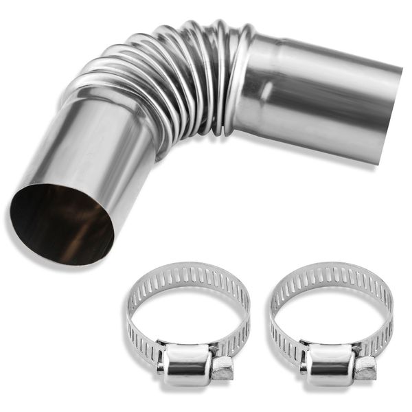 24mm Diesel Heater Exhaust Pipe Elbow, Stainless Steel Exhaust Pipe Tube Elbow Connector with 2 Clamps Diesel Parking Heater Exhaust Pipe Elbow Heater Accessories for Car, 13cm Pipes