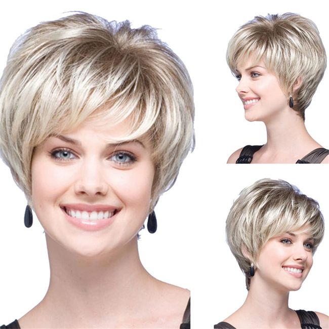 iFRich Kurze Silber Grau Schwarz Synthetische Perücken für Frauen Mischung Pixie Cut Perücke Mit Bang Light Weight, Natürliche Täglichen Gebrauch Haar