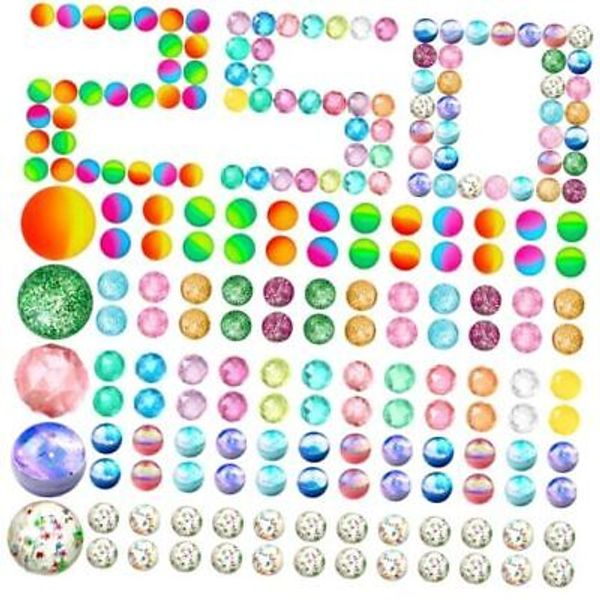 250 Pieces Bouncy Balls Bulk 5 Styles Glitter Bouncy Balls for Kids 25mm