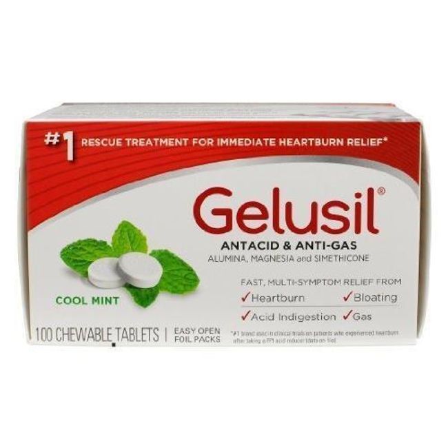 Gelusil Antacid & Anti Gas Cool Mint Chewable Tablets 100 Tabs