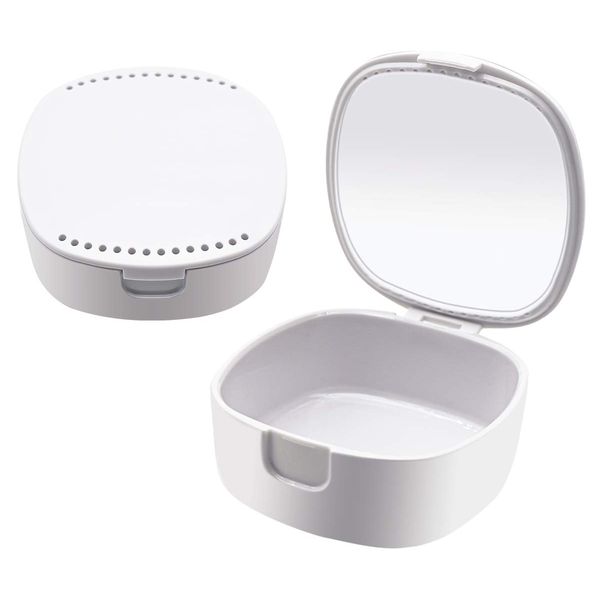 Retainer Case, With mirror and ventilation holes, For Night Guards, Aligner Trays, Mouth Guard,Denture Case, Mouthguard. Light & Easy to Carry & Multipurpose(White)