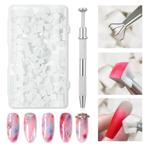U-Shinein 200Pcs Nail Sponges for Ombre with Metal Grabber, Soft Nail Art Sponges, Ombre Gradient Nail Design, Ombre Nail Sponge Brush Nail Art Tools for Create Gradient Nail Art Patterns