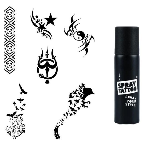 Kuş ve Kol Spray Tattoo Geçici Dövme Seti Dark Siyah Sprey