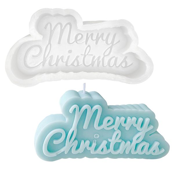 Christmas Candle Mold for Candle Making, 3D Silicone Mold for Resin Casting DIY Plaster Polymer Clay Home Decoration (Merry Christmas)