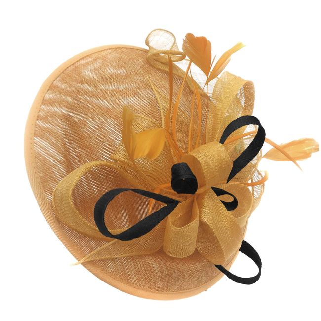 Caprilite Gold Mustard and Black Sinamay Big Disc Saucer Fascinator Hat for Women Weddings Headband