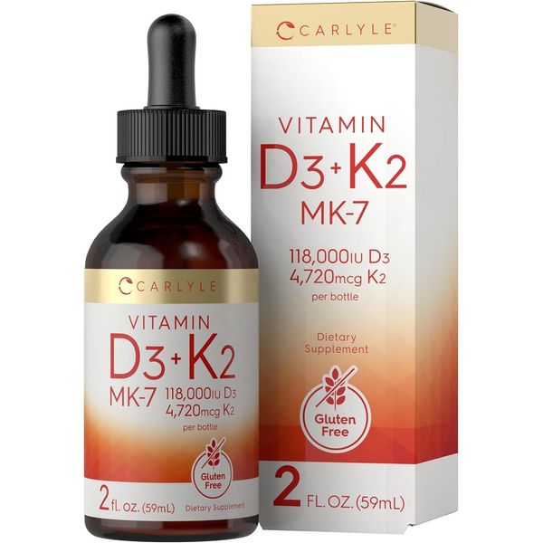 Vitamina D3 Liquida Con Gotas De K2 | 2 Onzas Liquidas | Suplemento Mk-7 | V...