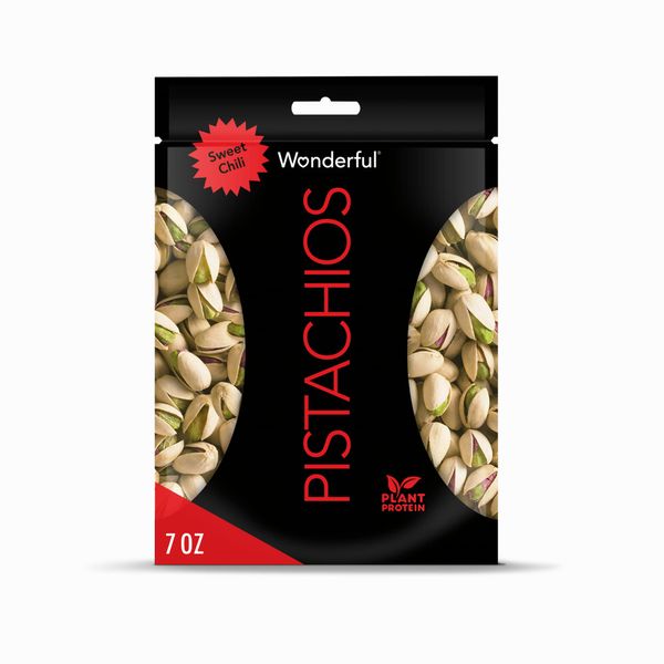 Wonderful Pistachios In Shell, Sweet Chili Flavored Nuts, 7 Ounce Resealable Bag, Protein Snack, On-the-Go Snack