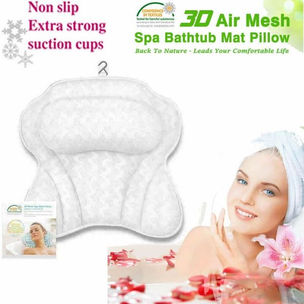 Spa 3D Mesh Bath Pillow Neck Back Support Bathtub Tub Cushion With 6 Suction Cup