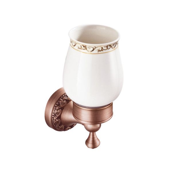Red Copper Bath Toothbrush Holder, Wall Mounted Bathroom Hardware Accessories, Pattern Carving Design