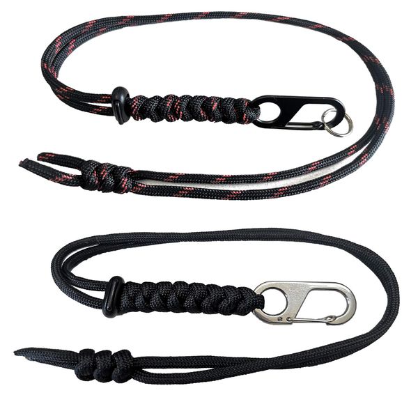 BSGB 2PCS Handmade 550 Military Grade Necklace Fire Cord Paracord Lanyard Keychain Whistles Cord Wrist Strap Parachute Rope Badge Cellphone Waterproof Case Holder with Metal Hook for Outdoor