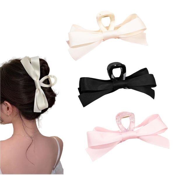 JIZIYUER 3Pcs Bow Hair Claw Clip Bows Hair Claws Barrette Bow-knot Hair Claw Clips Barrettes Nonslip Claws Clamps Hair Clips Hair Accessories for Women Girls