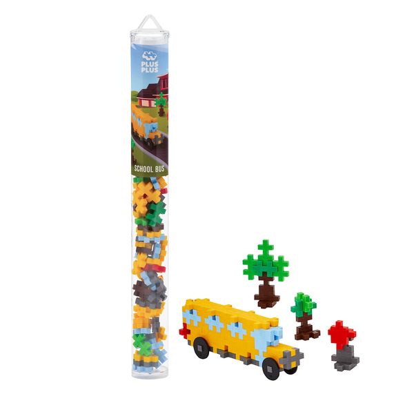 PLUS PLUS Vehicle Building Block Kit, 3D Puzzle Stem Toy for Kids, 70 Interlocking Pieces - School Bus Mini Maker Kit