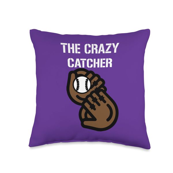 Cool baseball gloves with ball "The Crazy Catcher" Throw Pillow