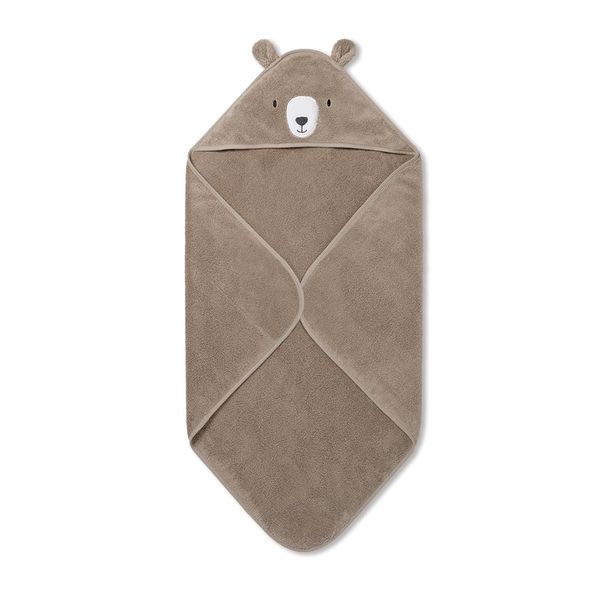 MORI Baby Boys and Girls Hooded Bear Bath Towel in Taupe - 100% Organic Cotton Unisex Infant Soft Blanket - Absorbent and Long Lasting - 100 x 88 cm