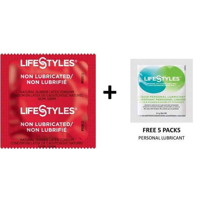 100 CT Lifestyles Non-Lubricated Condoms + FREE 5 Lifestyles lubricant packs