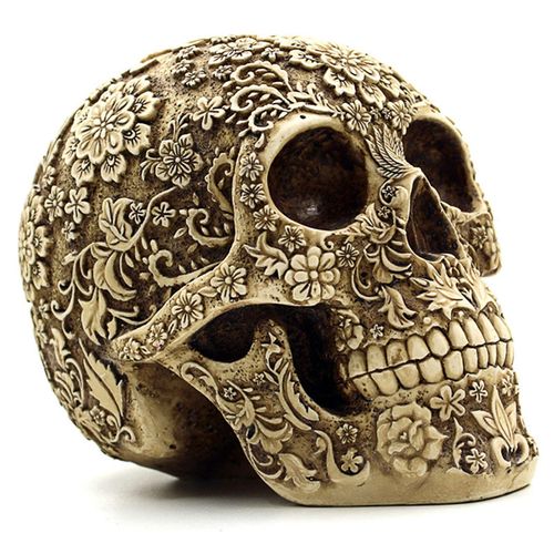Wynameleri Creative Skull Flowers Sculpture 8.1" Human Head Skeleton Statue Collectible Halloween Decoration Home Decor, Ornate Flower Skull Face Home Decor Realistic Human Head model Sculpture Gi-fts