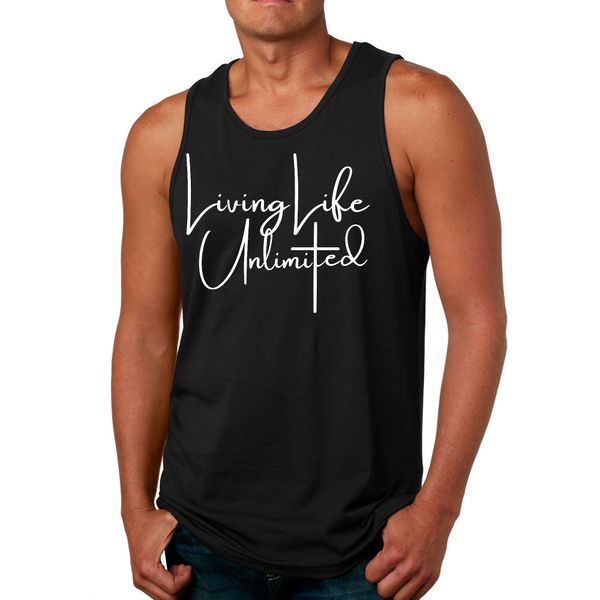 Mens Fitness Tank Top Graphic T-shirt Living Life Unlimited - Black / XL