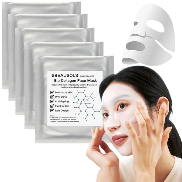 Bio Collagen Face Mask,5PCS Collagen Mask,Collagen Face Mask,Collagen Night Wrapping Mask,Deep Hydration Collagen Mask,Face Masks Skincare Overnight Hydrogel Mask,Face Masks Beauty Korean Face Mask