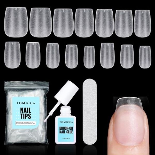 TOMICCA Nail Tips, Nail Glue, Suit, Gel Nail Tips, Short Nails, Quick Drying, Long Lasting Nail Tip Adhesive, Ultra Thin False Nails, 15 Sizes, 240 Sheets (Ballerina XS)