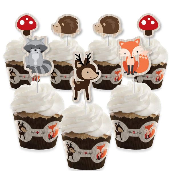 Woodland Creatures - Cupcake Decoration - Baby Shower or Birthday Party Cupcake Wrappers and Treat Picks Kit - Set of 24