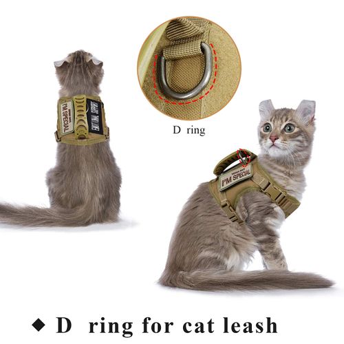 Tactical Cat Harness for Walking Escape Proof, Soft Mesh Adjustable Pet Vest Harness for Large Cat,Small Dog