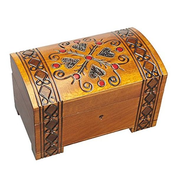 Four Hearts Handmade Wooden Box Polish Jewelry Keepsake Treasure Chest Classic Design