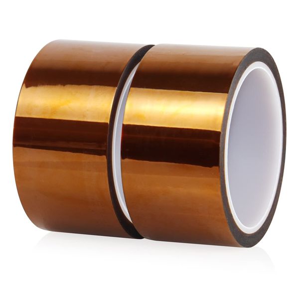 2 rolls Polyimide High Temperature Tape,Heat Resistant strong sticky heat transfer Tape For Sublimation Printing 3D printer,masking,Electric PCB shielding,Soldering,Packing Fixing BOMEI PACK