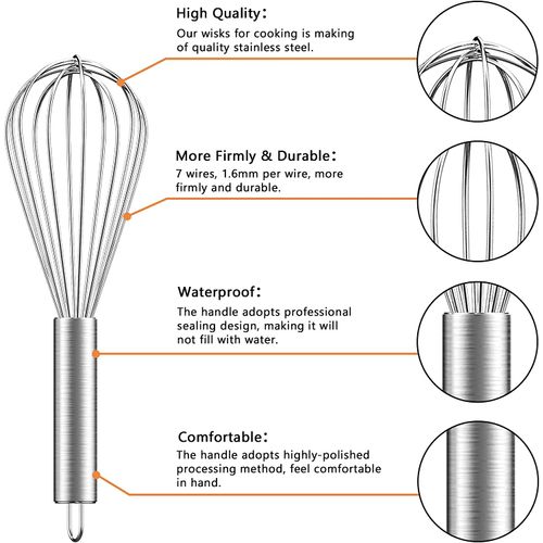 Stainless Steel Whisk Balloon Whisk Whisk Set Egg Beater for for Blending Whisking Beating Stirring Cooking Baking Beating & Stirring - 8 Inch