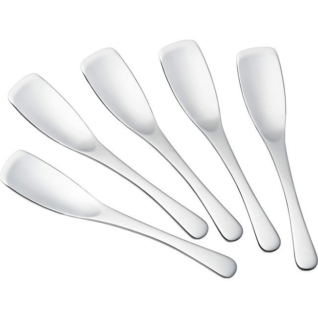 Yoshikawa 3072041 Slim, Smooth Sweetness Spoon, 5.9 inches (15 cm), Set of 5, Silver