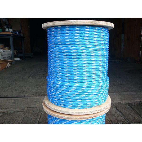 Sailboat Rigging Rope 5/16" x 100' Blue/White Double Braided Polyester Dacron Sheet Halyard Line