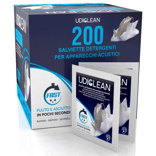 200 Udiclean Disposable Cleaning Wipes for Hearing aids and cochlear Devices Moistened Quick-Drying and Individually Wrapped Wipes Remove Grease Sweat and Dirt