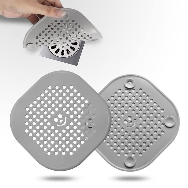 2 Pack Drain Hair Catcher Durable Silicone Bathroom Accessories Shower Drain Protector Sink Drain Strainer Hair Stopper for Shower Kitchen Bathroom Tub Grey