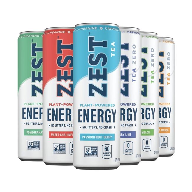 Zest Plant Powered Natural Energy Sparkling Drink - Variety-Pack - 150mg Caff...