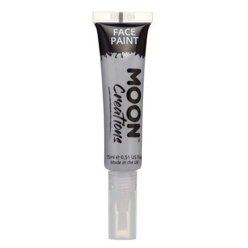 Moon Creations Face & Body Paint Tubes with Brush Applicator | Grey | 15ml | Ready to Use | Cruelty Free, Made in UK | Face Paint for Kids, Adults, Fancy Dress, Festivals, Halloween