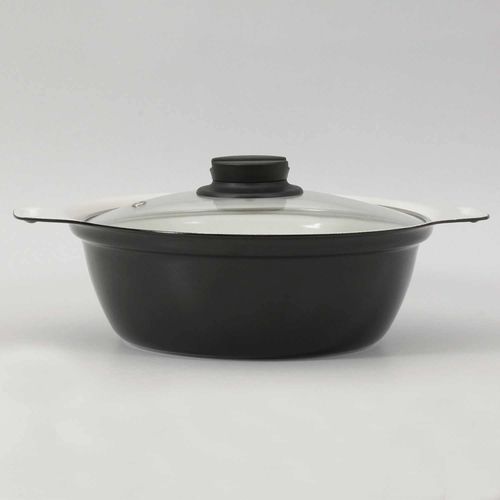 ベストコ 卓上鍋 両手鍋 IH 20cm ガラス蓋付 ワインレッド セラミック NQ-0052 ビストロ カローレ
