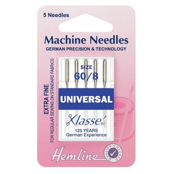 Hemline Universal Sewing Machine Needles Extra Fine Size - 60/8