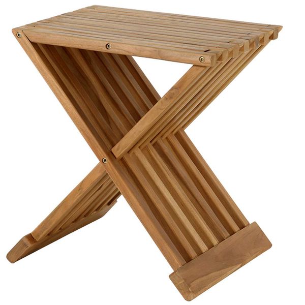 Teak Wood Shower Stool 17" Folding Seat Fully Assembled Waterproof Bench in Bathroom Inside Corner Chair