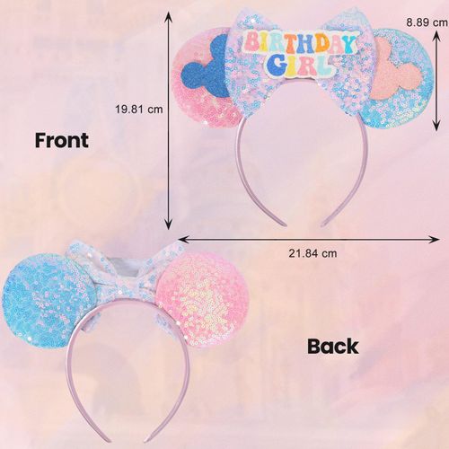 UNKJIN Mouse Ears Headband, Birthday Girls Headband, Sequin Bow Headband for Princess Birthday Party Decoration Costume (Birthday Girl)