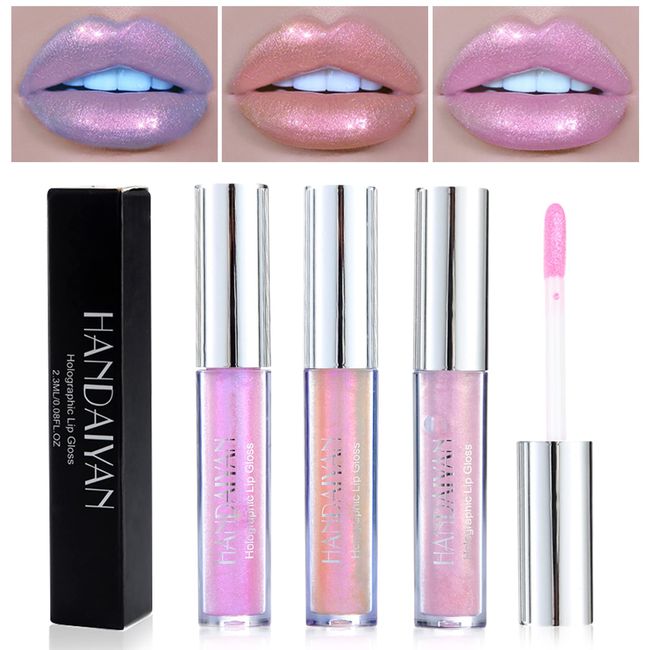 Lishang 3 Farben Glitzer Lippenstift Set Lipgloss Mädchen Glitzer Lippgloss Lip gloss Glänzender Diamond Shimmer Metallic Liquid Lipstick Makeup Cosmetic Kit für Damen Mädchen Geschenke