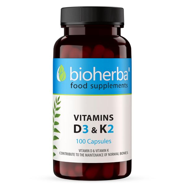 Vitamin D3 + K2 – 100 Capsules | Bone and Immune System Support Supplement by BIOHERBA
