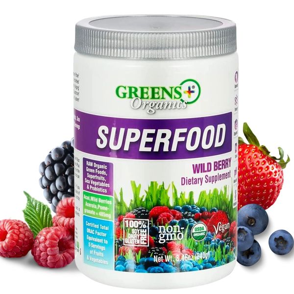 Greens+ Organic Wild Berry Superfood Powder, Antioxidant Polyphenol, Blend fo...